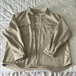 Faded Glory Oversized Tan Lightweight Button Up Jacket with Collared Neckline